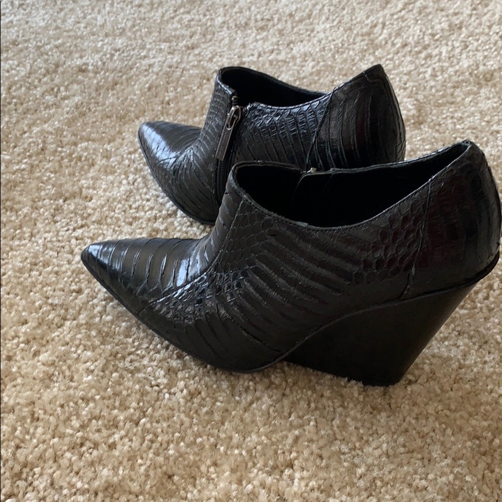 Kenneth Cole Reaction snake leather booties.
